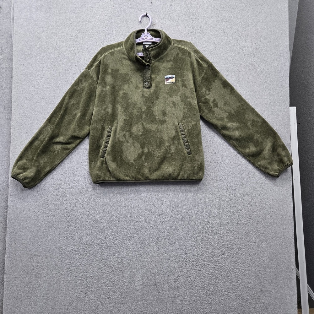 Vans Men Sweatshirt M Green Fleece Landscape Patch Pullover Snap Button